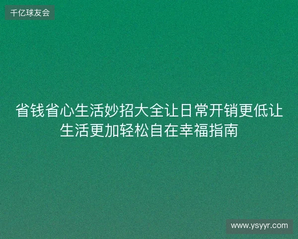 省钱省心生活妙招大全让日常开销更低让生活更加轻松自在幸福指南